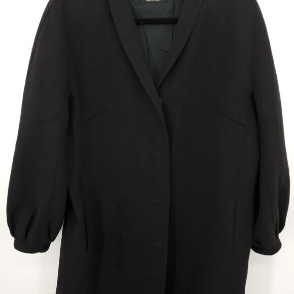 Marlowe 100% Cashmere Gathered Sleeve Minimal Peacoat 10 US/44 IT Black - Picture 9 of 15